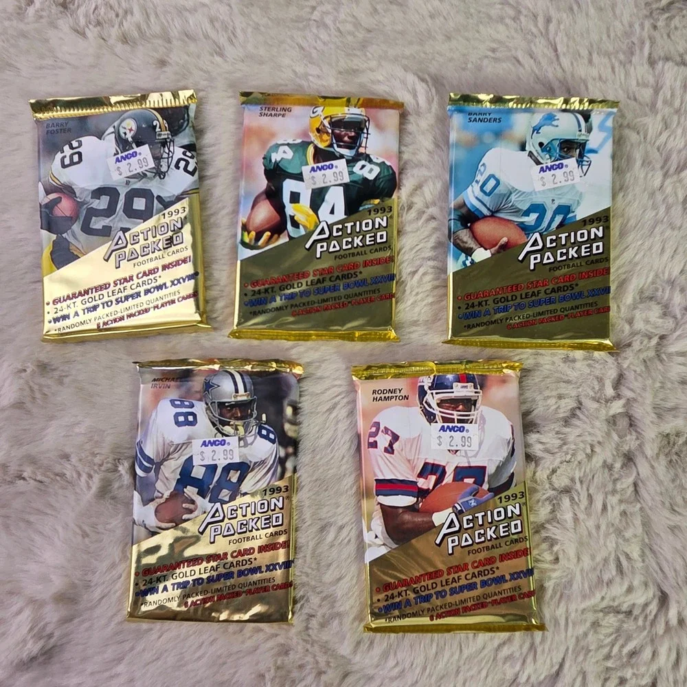 Lot of 5 1993 Action Packed NFL Football Sealed Packs Barry Sanders Irvin